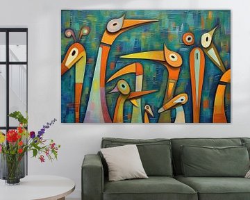 Schilderij kleurrijke vogels | Fluisterende verenpraat van ARTEO Schilderijen