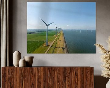 Éoliennes sur la rive de l'IJsselmeer au printemps sur Sjoerd van der Wal Photographie