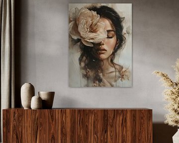 Modern portrait with a large flower by Carla Van Iersel