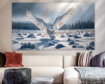 Sneeuwjacht: Sneeuwuil in majestueuze vlucht van artefacti