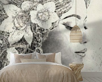 Serene portrait of a woman with flowers by Loutje fotografie & styling