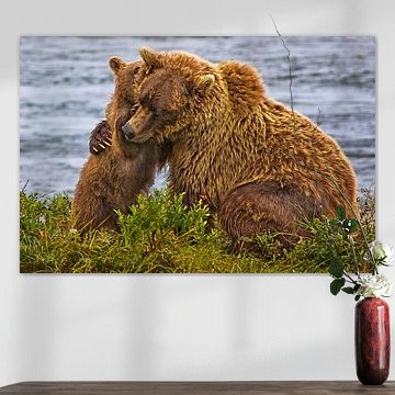 Jungtier umarmt Bärenmutter