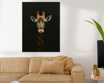 Stille Hoogheid - Giraffenportret tegen Duisternis - Giraffe van Eva Lee