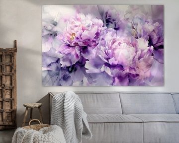 Purple Watercolour Abstract Peony Garden