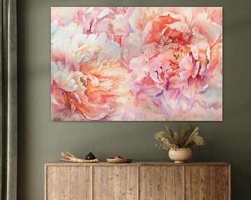 Douces pivoines roses en pleine danse florale sur Floral Abstractions