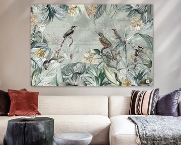 Exotischer Tropischer Vintage Regenwald Und Vogel Jungle von Floral Abstractions