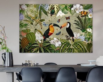 Exotic Toucans In the blossom jungle