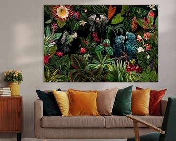 Oiseau de minuit et jungle de fleurs sur Floral Abstractions