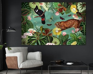 Exotische wilde dieren in het regenwoud van Floral Abstractions