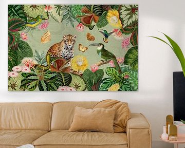 Animaux exotiques, oiseaux de la forêt tropicale humide sur Floral Abstractions