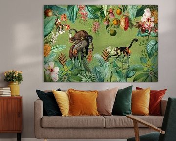 Apenfeest in de tropische jungle van Floral Abstractions