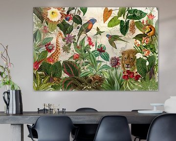 Animaux sauvages dans la jungle tropicale luxuriante sur Floral Abstractions