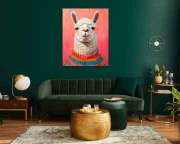 Colourful alpaca portrait by But First Framing