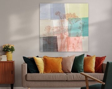 Modern abstract botanical art in pastel colors. Light terra, mint, yellow. by Dina Dankers