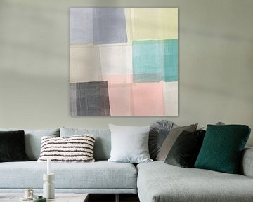 Moderne abstracte kunst in pastelkleuren. Mint, roze, geel.