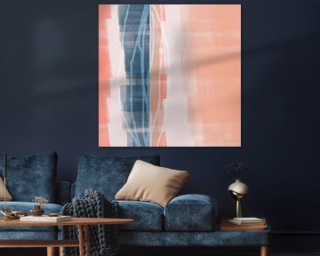Modern abstract  art in pastel colors.  Coral pink, blue, white. by Dina Dankers