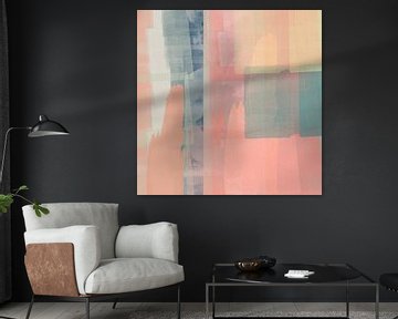 Modern abstract  art in pastel colors.  Pink, mint, soft yellow. by Dina Dankers