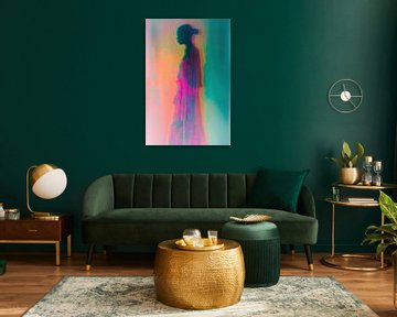 Abstract modern vrouwelijk silhouet met neon effect van Lauri Creates