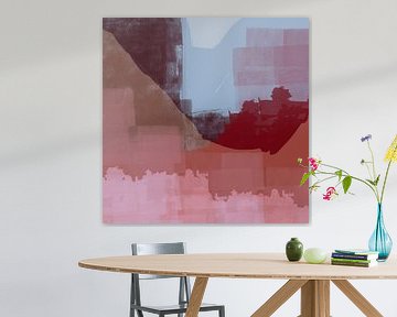 Modern abstract landscape in light blue, warm brown and soft pink. by Dina Dankers