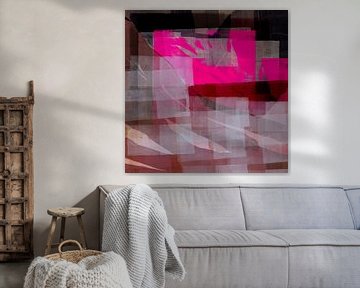 Paysage abstrait moderne en rose néon, violet, taupe. sur Dina Dankers