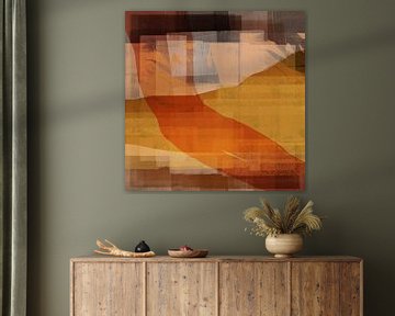 Modern abstract landscape in brown, ocher, warm terracotta. by Dina Dankers