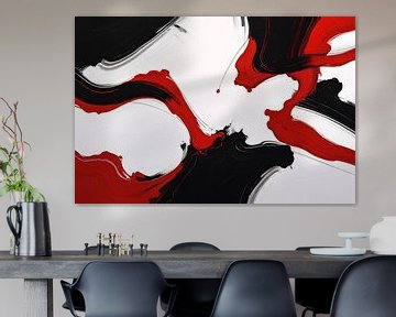 Contrastrijke abstractie in rood en zwart van De Muurdecoratie