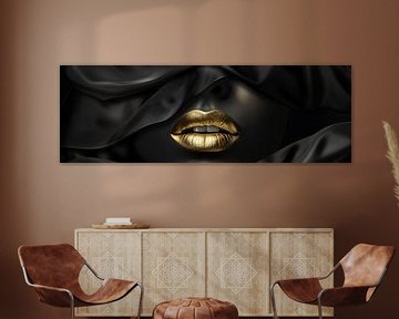 Goldene Lippen mit dunkler Haut und Kleid Portraitpanorama von Digitale Schilderijen