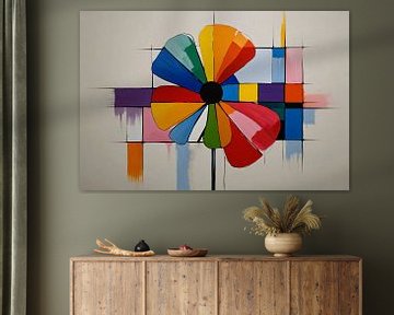 Abstract Flower in Mondrian Style by De Muurdecoratie