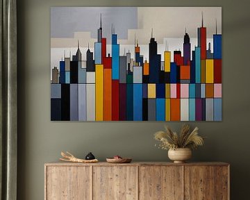 Abstracte kleurrijke stadsgezicht skyline van De Muurdecoratie