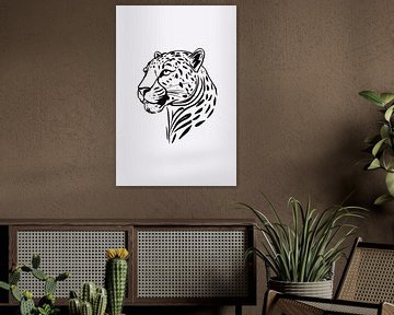 Art linéaire noir et blanc léopard minimalisme sur De Muurdecoratie
