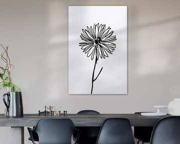 Minimalist Flower in Line Drawing Black and White by De Muurdecoratie