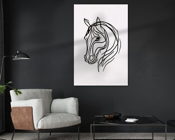 Zwarte lijnen paard minimalistische kunst van De Muurdecoratie