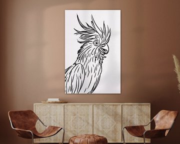 Illustration d'un oiseau aux lignes noires simples sur De Muurdecoratie