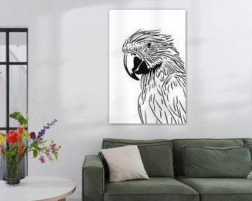 Dessin minimaliste de l'aigle en noir et blanc sur De Muurdecoratie