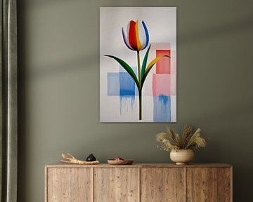 Abstrakte bunte Tulpe auf modernem Hintergrund von De Muurdecoratie
