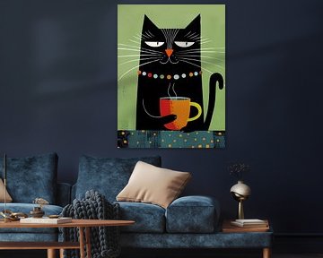 Schwarze Katze trinkt Kaffee von haroulita