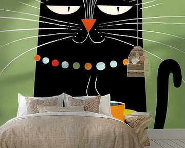 Black cat drinking coffee by haroulita