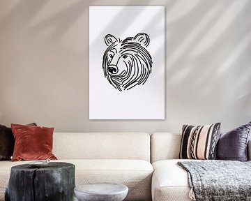 Black-and-white line illustration of a bear by De Muurdecoratie