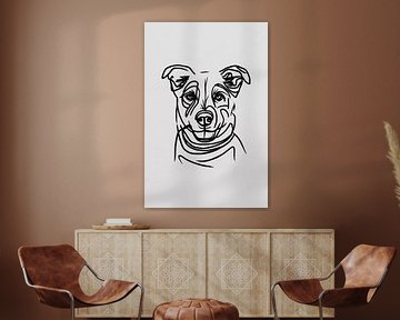 Minimalistische Schwarz-Weiß-Hund Illustration von De Muurdecoratie