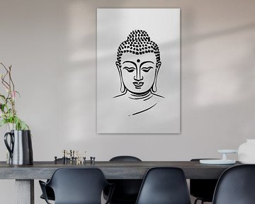 Zen Buddha Minimalistische Strichzeichnung Portrait von De Muurdecoratie