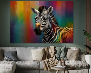 Abstracte kleurrijke zebra op canvas van De Muurdecoratie