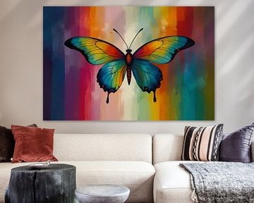 Explosion de couleurs abstraites en forme de papillon sur De Muurdecoratie