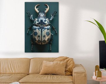 Delft Blue rhinoceros beetle by Dunto Venaar