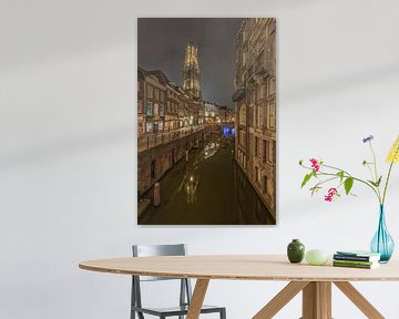 Domtoren en Vismarkt in Utrecht in de avond