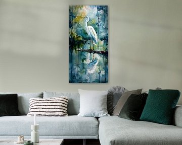 Heron in Watercolour World by ByNoukk