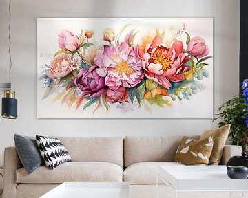 Aquarel bloemen panorama multicolor van TheXclusive Art