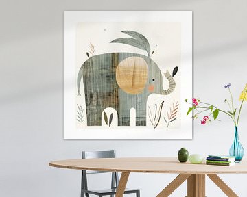 Olifant en bloemen illustratie in kalme kleuren van TheXclusive Art