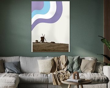 Windmolen in Nederlands landschap met een touch off art van @Unique