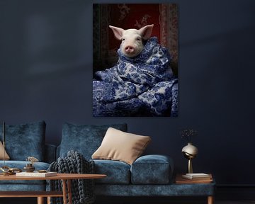Pig in a 'Delft Blue' Blanket van Studio Ypie