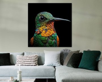 Portrait hummingbird green-and-yellow by TheXclusive Art